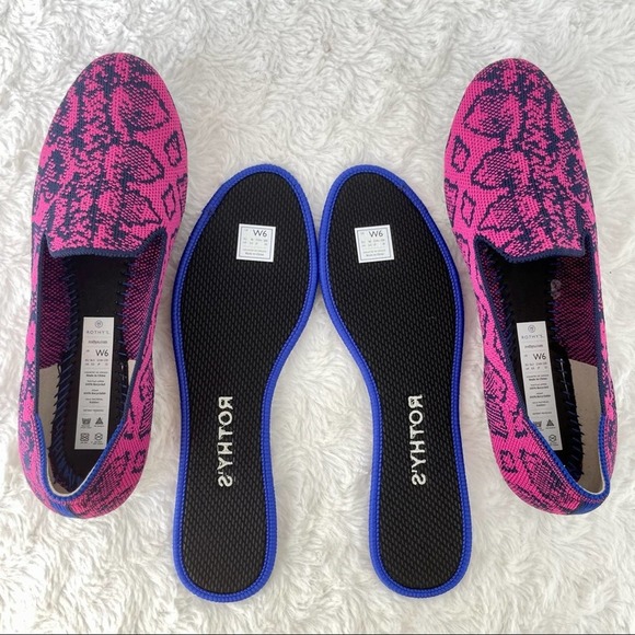 {Rothy’s} Retired Fuchsia/Navy Snake Print Knit Loafers, Size 6, Like New - Picture 8 of 11